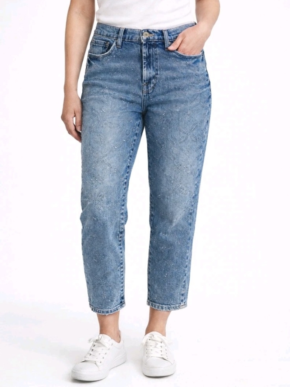 Kensie Jeans The Mila High Rise Relaxed Straight 2/26 Retro Luxe Stretch Studded